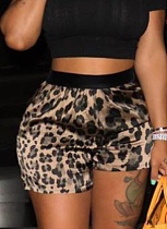 Fashion Slim Fit Leopard Print Straight Pants Shorts For Women