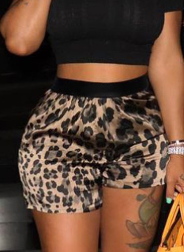 Fashion Slim Fit Leopard Print Straight Pants Shorts For Women