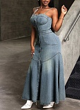 Fashionable And Elegant Single-Breasted Suspender Denim Dress For Women