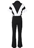 Fashionable And Casual Elastic Waist Stitching Contrast Color Sports Two-Piece Suit