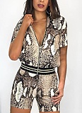Summer Snake Print Ribbed Cardigan + Shorts Casual Two-Piece Set