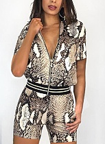 Summer Snake Print Ribbed Cardigan + Shorts Casual Two-Piece Set