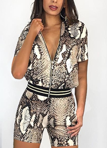 Summer Snake Print Ribbed Cardigan + Shorts Casual Two-Piece Set