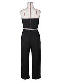 Sexy Color Matching Wrap Chest Vest Straight High Waist Wide Leg Trousers Two Piece Suit For Women