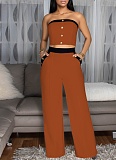 Sexy Color Matching Wrap Chest Vest Straight High Waist Wide Leg Trousers Two Piece Suit For Women