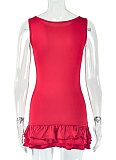Slim Fit Personality Pleated Sleeveless Round Neck Solid Color Dress