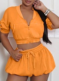 Fashionable Casual Exposed Cardigan Top Short Skirt Sports Two-Piece Suit