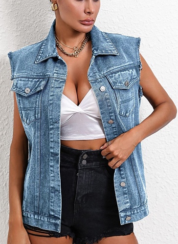 Blue Versatile Temperament Denim Vest Jacket