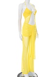 Spring And Summer Halter Neck Waist-Baring Mesh Yarn See-Through Jumpsuit