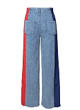 Fashion Denim Patchwork Striped Contrast Color Casual Stretch Straight Pants