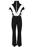 Fashionable And Casual Elastic Waist Stitching Contrast Color Sports Two-Piece Suit
