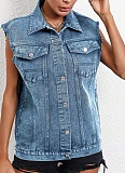 Blue Versatile Temperament Denim Vest Jacket