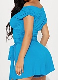 Spring and Summer Off-shoulder Bow Waist Short Jumpsuit