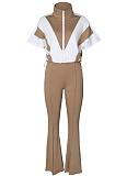 Fashionable And Casual Elastic Waist Stitching Contrast Color Sports Two-Piece Suit