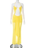 Spring And Summer Halter Neck Waist-Baring Mesh Yarn See-Through Jumpsuit