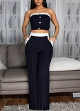 Sexy Color Matching Wrap Chest Vest Straight High Waist Wide Leg Trousers Two Piece Suit For Women