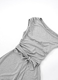 Spring and Summer Off-shoulder Bow Waist Short Jumpsuit