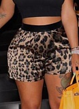 Fashion Slim Fit Leopard Print Straight Pants Shorts For Women