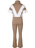 Fashionable And Casual Elastic Waist Stitching Contrast Color Sports Two-Piece Suit