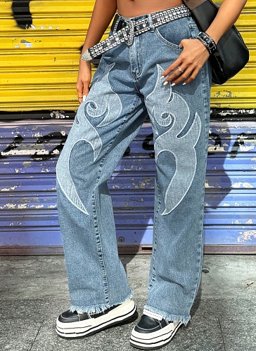 Light Blue Elastic Waist Straight Jeans