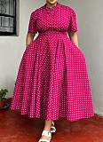 Summer Short Sleeve V Neck Bohemian Polka Dot Printed Oversized Dress