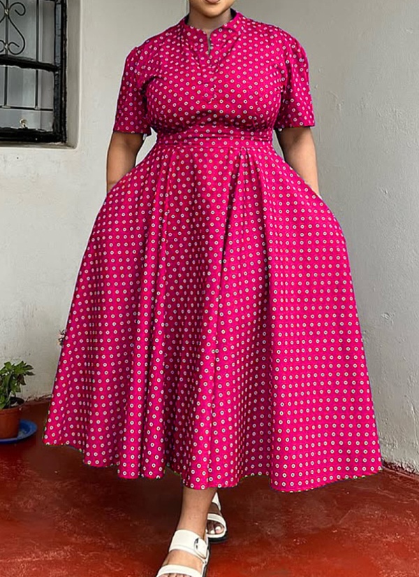 Summer Short Sleeve V Neck Bohemian Polka Dot Printed Oversized Dress