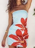 New Floral Print Tube Top Short Hip Dress