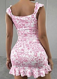 Retro Style Floral Off-Shoulder Ruffled Sexy Waist Dress