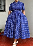 Summer Short Sleeve V Neck Bohemian Polka Dot Printed Oversized Dress