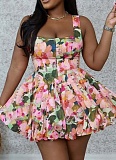 Summer Sleeveless Printed Suspender Princess Bubble Short Dress