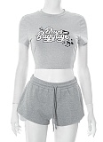 Letter Offset Short-Sleeved T-Shirt With Drawstring And Short Sweatpants Two-Piece Set