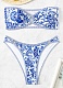 Blue and White Porcelain Print Bandeau Sexy Bikini Swimsuit Set