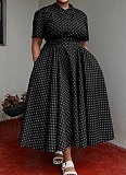 Summer Short Sleeve V Neck Bohemian Polka Dot Printed Oversized Dress