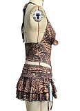 Backless Leopard Print Vest Low Waist Skirt Sexy Hot Girl Two Piece Set