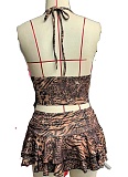 Backless Leopard Print Vest Low Waist Skirt Sexy Hot Girl Two Piece Set