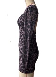 Leopard Print Sweetheart Neckline Backless Fitted Long Sleeve Dress