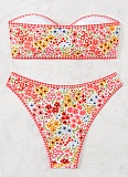 Blue and White Porcelain Print Bandeau Sexy Bikini Swimsuit Set