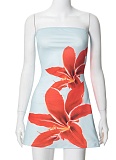 New Floral Print Tube Top Short Hip Dress