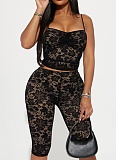 New Sexy Lace See-Through Suspender Top Hip Lifting Casual Pants Two-Piece Set