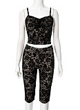 New Sexy Lace See-Through Suspender Top Hip Lifting Casual Pants Two-Piece Set