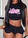 Letter Offset Short-Sleeved T-Shirt With Drawstring And Short Sweatpants Two-Piece Set