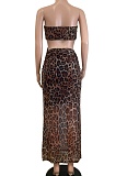 Summer New Leopard Print Sexy Wrap Chest Mesh Dress