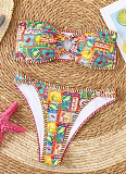 Blue and White Porcelain Print Bandeau Sexy Bikini Swimsuit Set