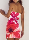 New Floral Print Tube Top Short Hip Dress