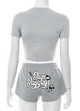 Letter Offset Short-Sleeved T-Shirt With Drawstring And Short Sweatpants Two-Piece Set