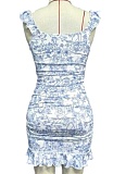 Retro Style Floral Off-Shoulder Ruffled Sexy Waist Dress