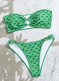 Blue and White Porcelain Print Bandeau Sexy Bikini Swimsuit Set