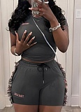 Sexy Slim Short Embroidered Top High Waist Tassel Shorts Two-Piece Set