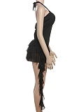 New Sexy Deep V-Neck Halter Backless Wood Ear Edge Solid Color Bodysuit