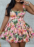 Summer Sleeveless Printed Suspender Princess Bubble Short Dress